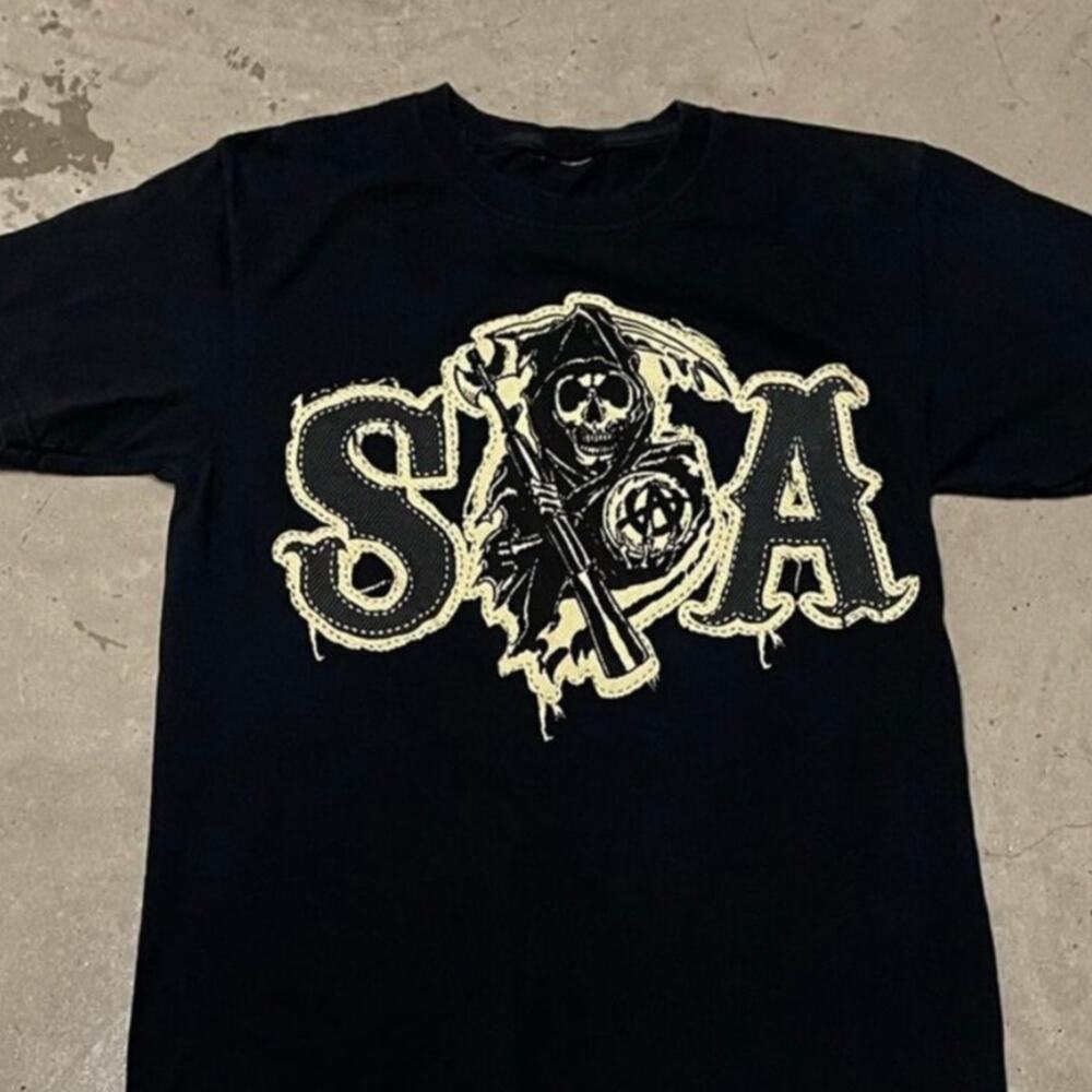Sons of Anarchy Men's T-Shirt Black Motorcycle Biker Embroidered Size S